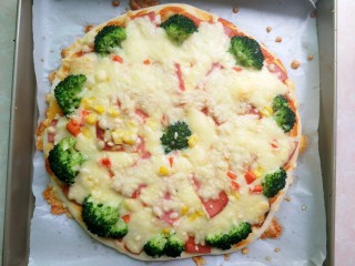 17、西兰花培根披萨,出炉咯