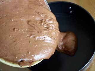 10、最好吃的基本巧克力蛋糕,把半个蛋糕面糊倒进去（这会做两层，你也可以分成三层或一整个）