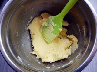 1、创意火柴饼干,黄油切小块，在室温下软化后，于糖粉拌匀