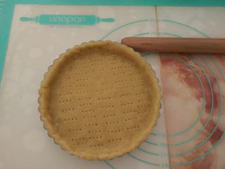 9、酸奶芝士派,把面片放入模具，用手整理好，整个和模具贴合，并去年多余的边，用叉子在底部叉一些孔。