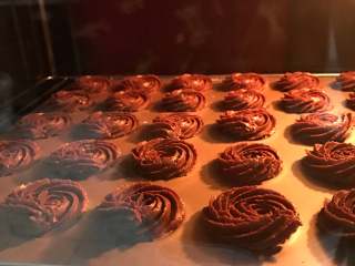 2、可可曲奇,放入预热好的烤箱180度烤20分钟。