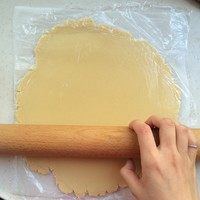 4、海盐巧克力酥饼,下面垫油纸上面盖保鲜膜擀平，越薄越好！