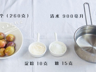 1、西梅汁,食材:西梅 10个(260克),糖 15克,淀粉 10克,清水 900毫升
