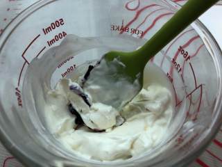 9、数字蛋糕,淡奶油加10克砂糖和适量的蓝莓酱打发，出现清晰纹路，倾斜打蛋器不流动即可