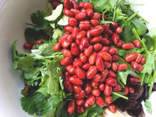 16、黄瓜腐竹大拌菜,加入花生，米醋，生抽，盐，味精