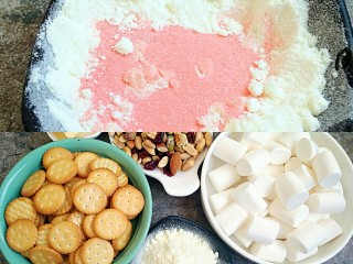 2、草莓味雪花酥,然后再准备好所有的食材备用