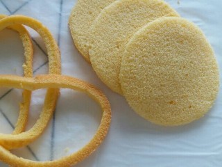 1、提拉米苏（六寸）,六寸戚风分成三片，剪小一圈儿。。我用个大点的碗扣在蛋糕上，比着切掉边缘