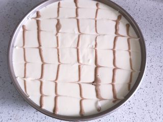 13、日式棉花蛋糕,去少量面糊加入一点可可粉翻拌均匀后，装入裱花袋，在蛋糕表面画直线，用牙签向两侧画出纹路。（此步骤可以省略）