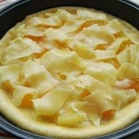 5、水果披萨,最后在水果上放一层芝士，然后200℃预热5分钟，然后把披萨饼放入烤箱，上温度先烤5分钟，然后把温度调成180℃在上下烤10分钟。