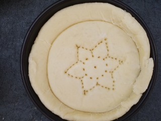 8、自制培根披萨,然后把披萨饼底放到烤盘里