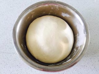 2、什锦水果披萨,然后将面团放到盆子里，表面粘点水，保鲜膜封住发酵至大约两倍大