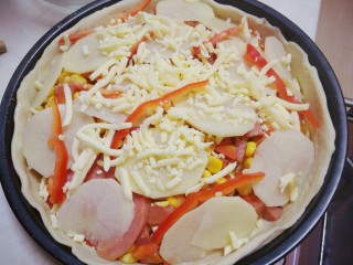 6、自制火腿披萨,再撒上马苏里拉芝士