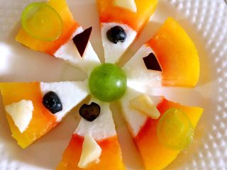 10、木瓜椰奶冻,放些水果做装饰，就成了披萨了，我用的是蓝莓、青提、香蕉、桃子、黑布林