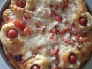 5、披萨做法,放烤箱底层上下火烤20分钟