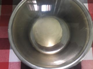 5、披萨蛋糕,面团滚圆放盘里盖上保鲜膜，放冰箱冷藏一夜，约16小时，冷藏发酵