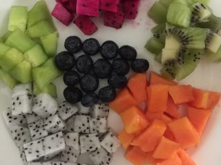 1、#甜味#缤纷水果披萨,各种水果切丁