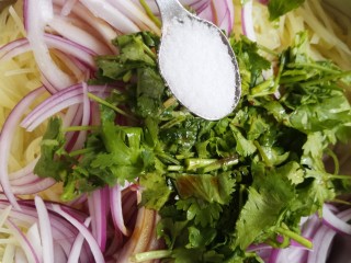 11、洋葱拌土豆丝,再加一勺盐。