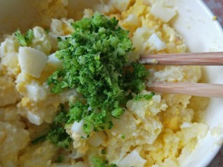 11、芦笋土豆泥沙拉,西蓝花碎加到土豆泥中拌匀