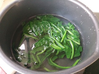 4、菠菜鸡蛋糕,菠菜放入开水锅里焯烫1分钟取出，攥干水分