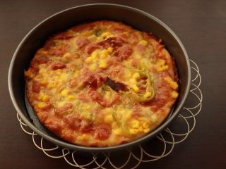 16、萨拉米培根玉米披萨,出炉