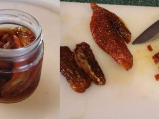 2、 迷迭香佛卡夏,将干蕃茄泡在白酒里隔夜。要做面包时，再取出切小丁。