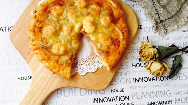 简单好吃的培根虾仁披萨