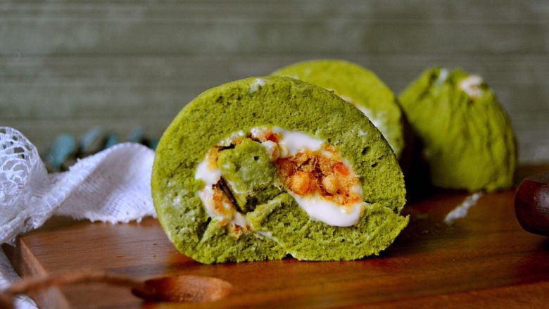 低脂沙拉抹茶肉松蛋糕卷