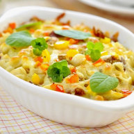 鸡肉蘑菇焗贝壳面