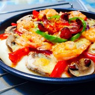 做饼＋蘑菇鲜虾披萨饼