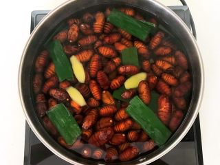 6、美味小零食 香酥开边蚕蛹,加入蚕蛹,水开后煮15分钟