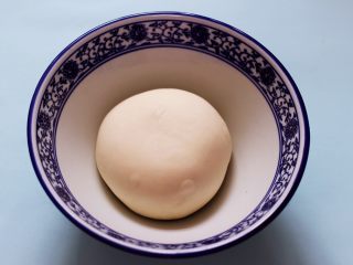 11、蘑菇海虹麦穗包,和好的面团用手揉圆后，放入盆里盖上保鲜膜进行醒发。