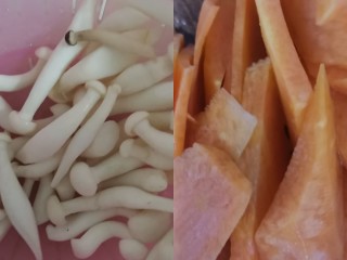 2、鲜蔬麻辣香锅,胡萝卜，白玉菇洗好