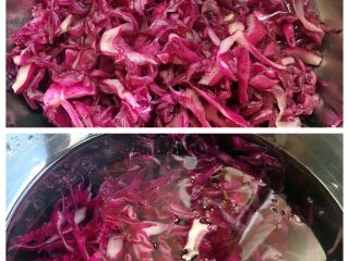 3、这是我吃过最好吃的凉拌紫甘蓝,腌渍40分钟后把水份挤干，用纯净水浸泡10分钟（是为了去除腌渍时的盐份以免过咸）
