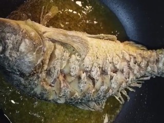5、红烧鲤鱼,下锅两面煎至金黄捞出