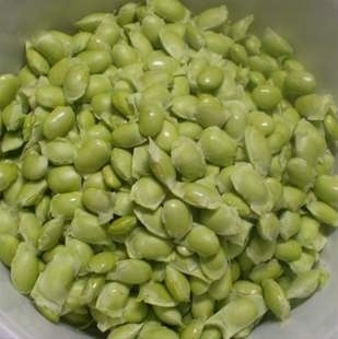 2、毛豆炒肉丝,准备新鲜的毛豆米！冲洗干净备用！