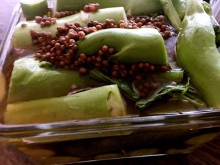 9、自制四川泡菜——腌芥菜笋,水要末过蔬菜这样氧气就进不去了（如果家里没有泡菜坛子就用密封保鲜盒，保鲜盒建议用玻璃的）