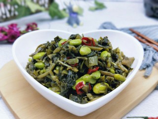 13、厨房挑战＋素菜＋雪菜炒毛豆,近看，特别美味的一道家常菜。