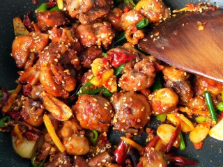 18、干煸辣子鸡丁,放上香葱，美味做好啦！
