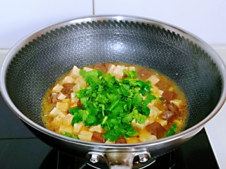 14、鸭血烧豆腐,再加入切好的香菜段，关火。