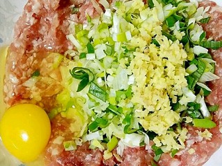 1、香菇鲜肉大馄饨,在肉馅中加入葱花姜末,盐,鸡精,十三香粉,香油,并打入一个鸡蛋。