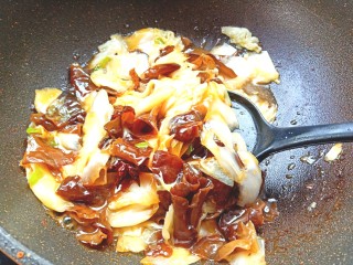 17、耗油木耳炒白菜,翻炒均匀使菜都裹上汁子后出锅