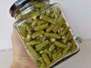 5、腌酸豆角懒人法,放在温度高点的地方,3-5天,颜色就变成如图发黄透明就可以吃了。