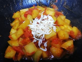 15、番茄烧冬瓜,汤汁浓稠时放入虾皮。