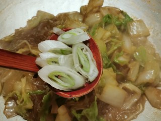 13、大白菜炖粉条,放入葱片