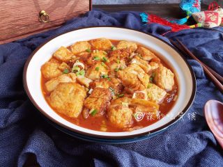 14、茄汁金银豆腐,完成，出锅装盘。