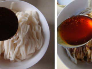 4、消暑开胃：怪味凉拌面 ,面条盛碗里，浇上料汁，浇辣椒油