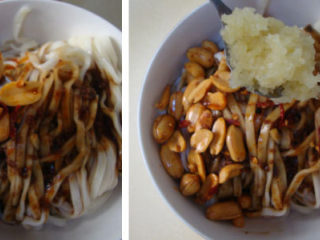 5、消暑开胃：怪味凉拌面 ,放上麻辣花生、榨菜、蒜泥、香葱，撒上芝麻