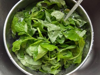 2、皮蛋苋菜,苋菜择去老叶，泡水洗净。