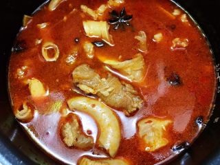 12、川香红烧牛筋牛肠,炖至牛筋软糯，喜欢配菜的这时候加入煮熟即可，个人觉得腐竹，平菇之类都非常好吃