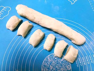 15、芽菜猪肉馅包子,把面揉成直径4㎝的长条，然后切成2.5㎝宽的小块